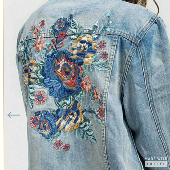 Button Up Floral Embroidered Denim/Jean Jacket - Picture 2 of 8